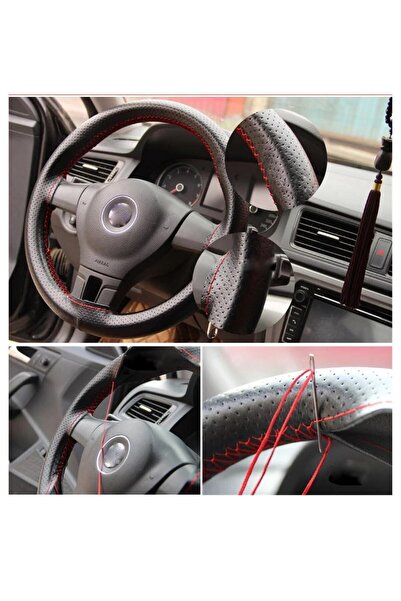 GARDENAUTO Renault R 19 A Kalite Direksiyon Kılıfı Dikmeli Noktalı Kırmızı Di...
