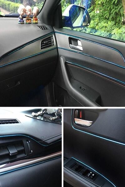 GARDENAUTO Mavi Trim Fitilli Yeni Nesil Araç Içi Ip Şerit Balık Sırtı Dekorat...