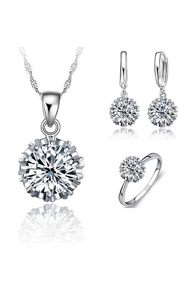Choice 8 925 Sterling Silver Color Wedding Jewelry Sets For Women Big Stone Cz Cubic Zirconia Necklace/ Ea.