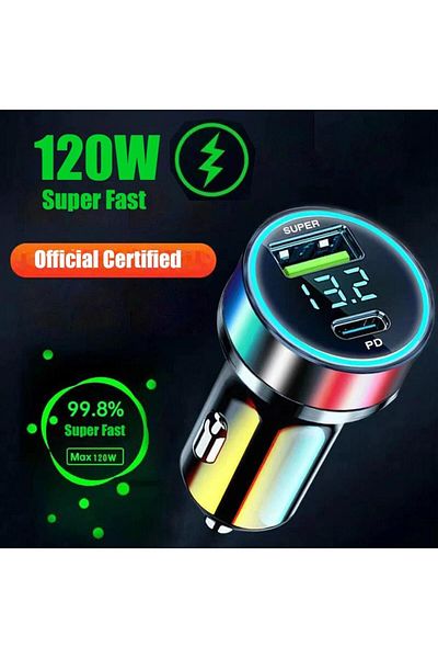 Choice 2 Port Super Fast USB Car Charger For iPhone 14 Pro Max 13 12 11  Samsung S23 S22 120W Quick Char...