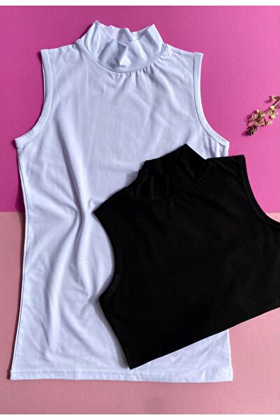 VicTroy Βαμβακερό (2 ΤΕΜ) Μηδενικό μανίκι Μαύρο και άσπρο Lycra Μακρύ μπλουζάκι χωρίς εμφάνιση