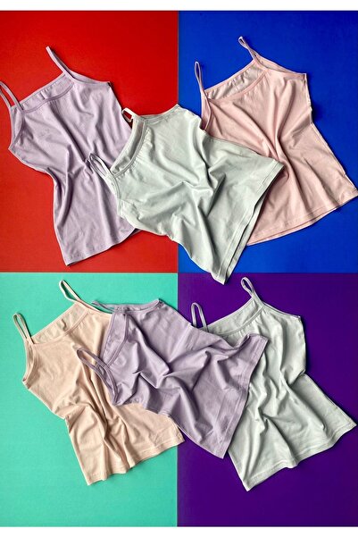VicTroy Cotton Lycra Girl's Undershirt with 4 Assorted Color Rope Straps