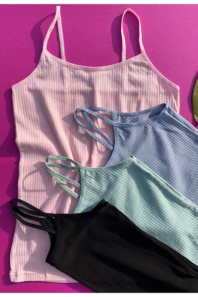 VicTroy Women's 4 Pieces Rope Strap Cotton Lycra Corded Women's Athlete (Chağla Green- Pink- Light Blue- Black)