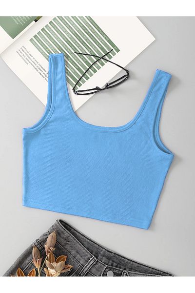 Mad&Calf Women's Corded Crop Tank Top - Strappy, Basic Cotton