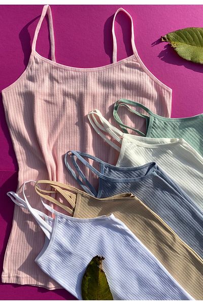 VicTroy Women's 6 Pieces Rope Strap Cotton Corded Women's Undershirt (Pink, White, Ecru, Skin, Green and Blue)
