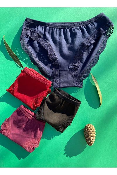 VicTroy Lacy 5-Piece Cotton Ecru, Black, Claret Red, Navy Blue and Purple Color Triangle Slip Women's Panties