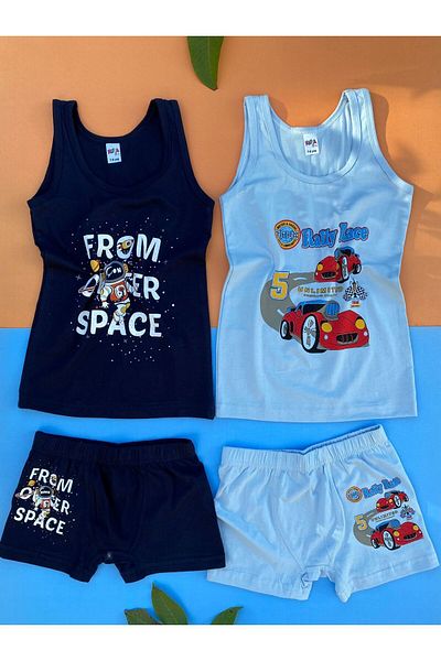 Freya Boutique Set 2 piese pentru băieți, albastru și bleumarin, cu imprimeu variabil, pantaloni scurți pentru atleti Vic-troy 10f22