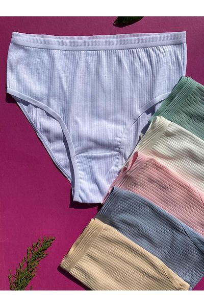 Freya Boutique Women's 6-Piece Cotton Ecru, Green, Skin, White, Blue and Pink Color Ribbed Triangle Slip Panties