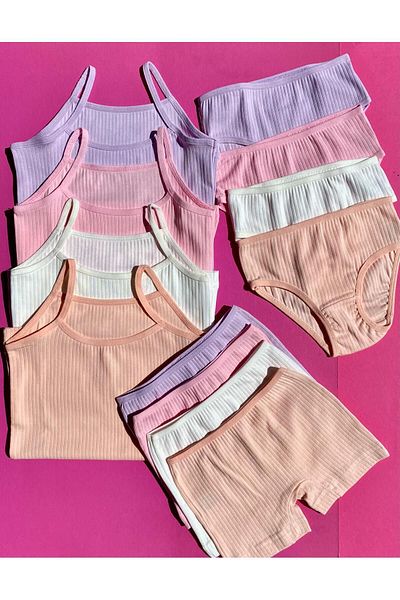 VicTroy Corded Tank Top and Panty Set for Girls - 4-Piece Rope Strap Shorts Set (Total 12 Pieces)