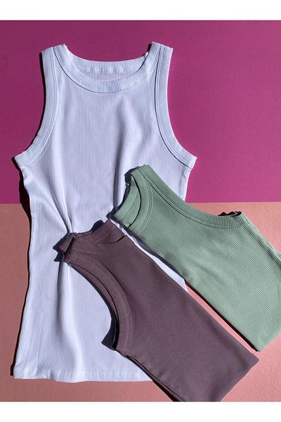 VicTroy Lillesol Women's Corduroy Tank Top - 3-Piece Halter Collar, Premium Texture, Green, White and Plum Colors 64v62