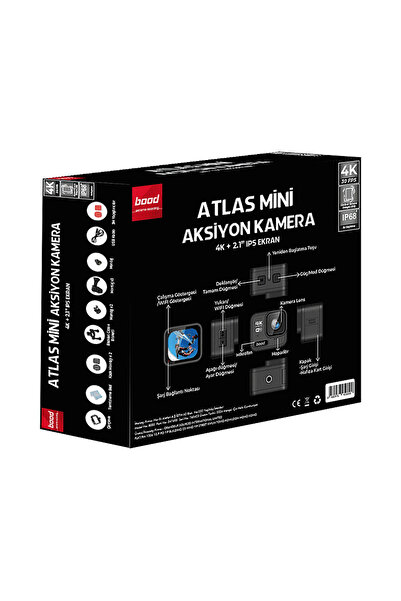 Bood Atlas 4K WiFi Çift Ekranlı Mini Aksiyon Kamera