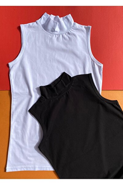 VicTroy Βαμβακερό (2 ΤΕΜ) Μηδενικό μανίκι Μαύρο και άσπρο Lycra Μακρύ μπλουζάκι χωρίς εμφάνιση