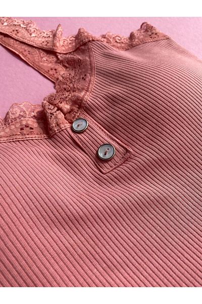 VicTroy Padded, Button Detailed Lace Strap-Cotton 2-Piece Black and Dusty Rose Corded Women's Athlete 64V34