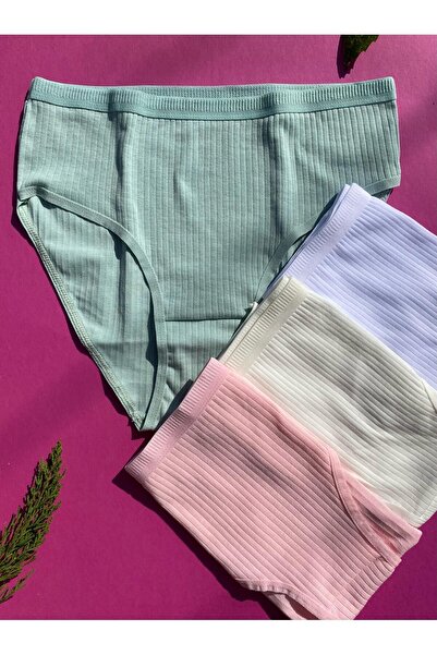 VicTroy Women's 7-Piece Cotton Black, Pink, White, Skin, Ecru Green and Blue Color Ribbed Triangle Slip Panties 50V20