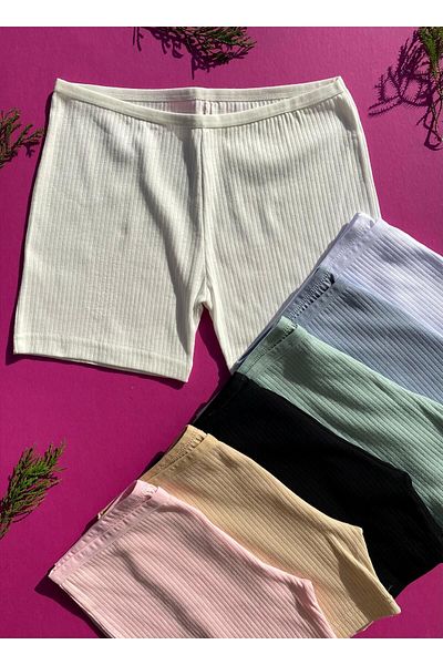 VicTroy Cotton 7-Piece Skin, White, Pink, Blue, Green, Ecru and Black Color Women's Ribbed Shorts – Panties 50V19