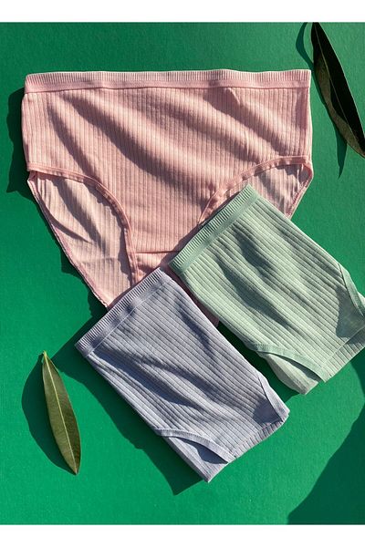 Freya Boutique Chiloți triunghi triunghi din bumbac, 3 piese, pentru femei, în roz, verde și albastru deschis