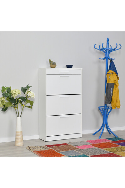 Adore Flat Kapaklı Çekmeceli 3 Katlı Ayakkabılık