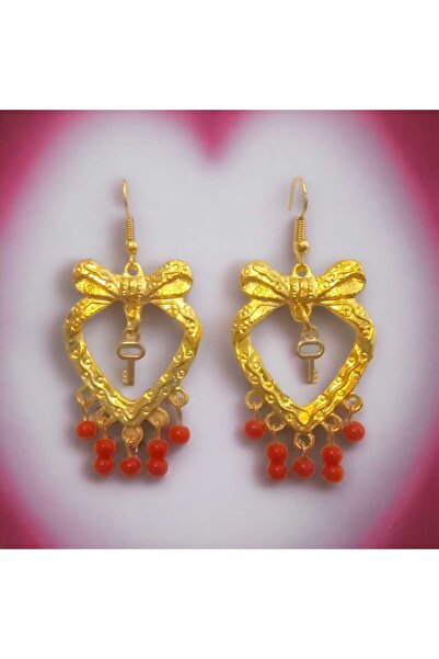 Crystal Atelier Gold Color Heart Shaped Beaded Coquette Earrings - Dangle Fairycore Design