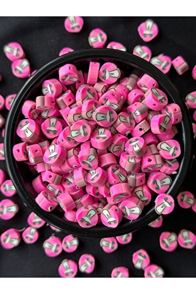 Bijumix Aksesuar 25 Adet 10 mm Pembe Tavşan Figürlü Polimer Kil Fimo Boncuk T...