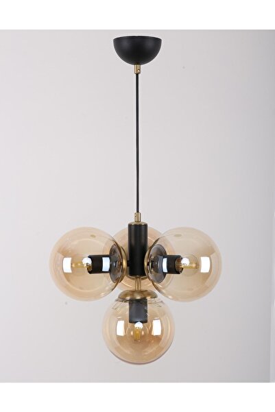 MŞ Aydınlatma Hector 4'lü Siyah Eskitme Bal Camlı Avize