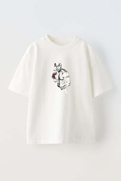 NMG TEKSTİL تي شيرت مايك تايسون شادو مطبوع باللون الأبيض من القطن للجنسين