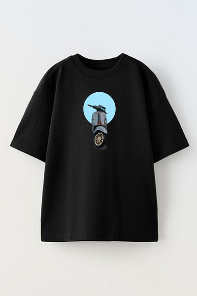 NMG TEKSTİL Μαύρο μπλουζάκι Unisex από βαμβακερό υπερμεγέθη - Sky Scooter Printed