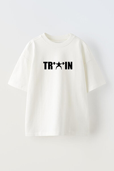 NMG TEKSTİL تي شيرت أبيض كبير الحجم من القطن - تي شيرت مطبوع عليه رسن للجنسين