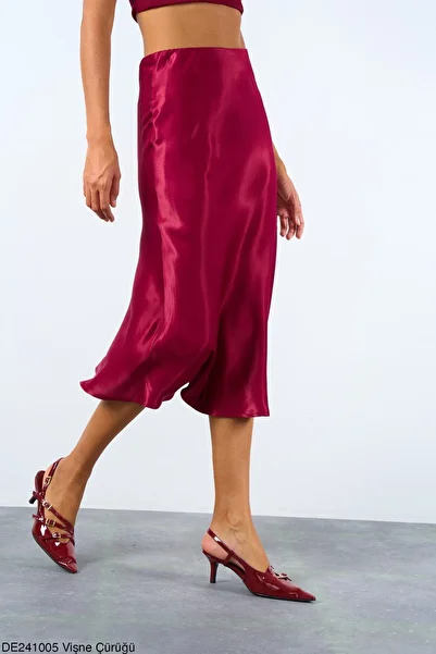 Liora Women's Cherry Rotten Midi Length Satin Skirt