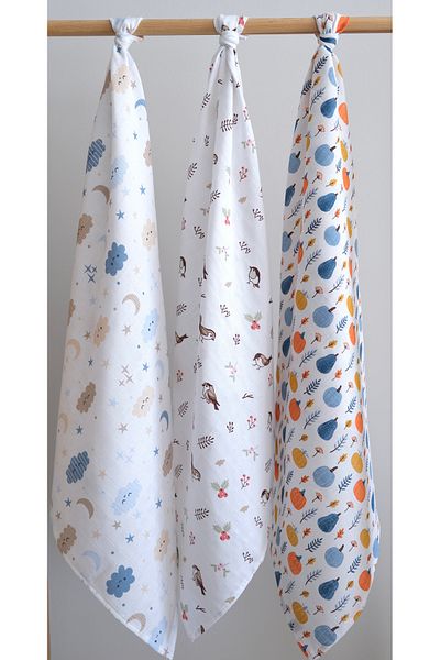 runbaby (3 Pieces) 100X75Cm 100% Cotton 3-Piece Muslin Cover Set