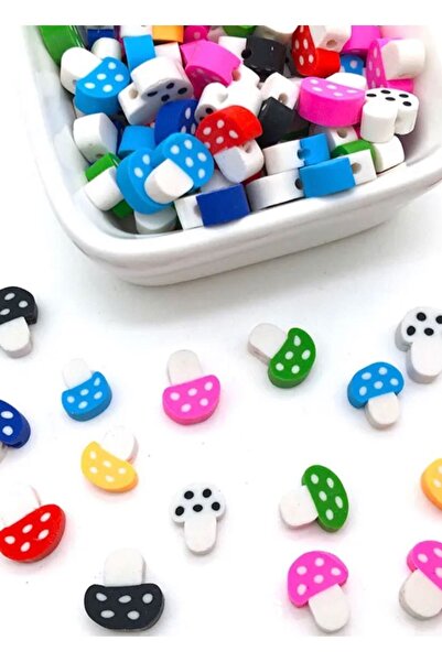 Bijumix Aksesuar 25 Adet 10mm Polimer Kil Fimo Karışık Renkli Mantar Figürlü ...