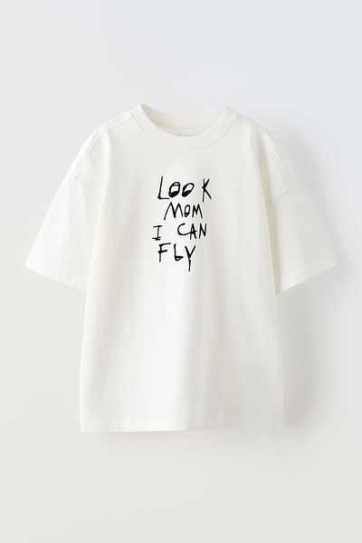 NMG TEKSTİL Λευκό Oversize Unisex Πλεκτό T-shirt - Mom Printed