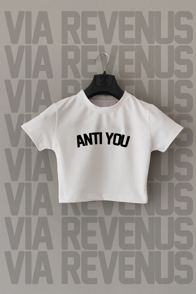 Vordevia White Crop - Anti You Printed, Slim Fit, Crew Neck, Lycra