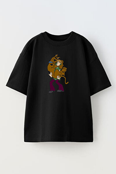 NMG TEKSTİL تي شيرت قطني أسود كبير الحجم مطبوع عليه صديق سكوبي دو للجنسين