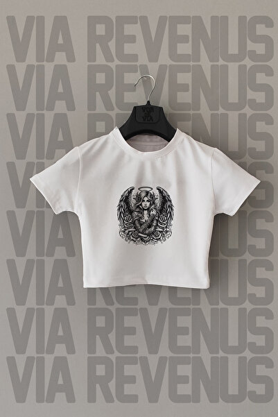 Vordevia Cultură albă - imprimeu înger, potrivire îngustă, gât crew, lycra