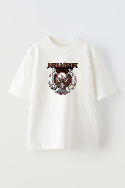 NMG TEKSTİL Αφίσα Megadeath Axe με τυπωμένη Unisex Λευκή Βαμβακερή μπλούζα Oversize