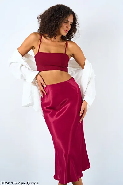 Liora Women's Cherry Rotten Midi Length Satin Skirt
