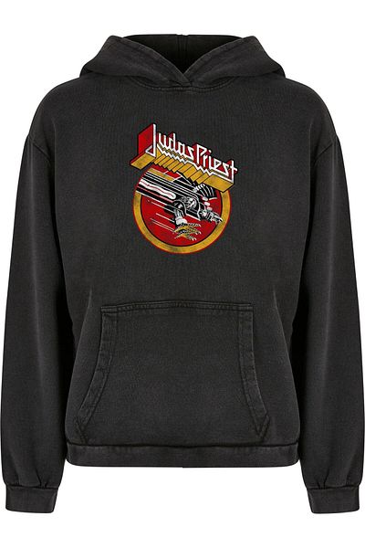 Merchcode Damen Ladies Judas Priest - Solid Circle Acid Washed Oversized-Kapuzenpullover