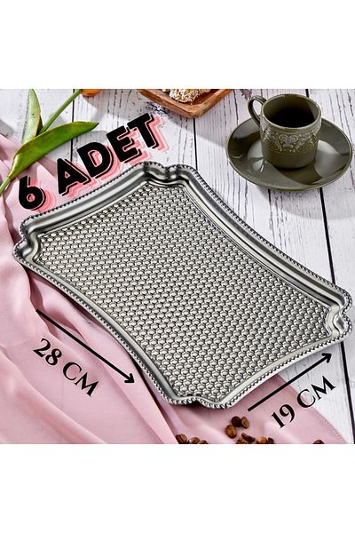 Kuzeyli Luxury Rectangular Butterfly Cut Stainless Steel 6-Piece Silver Coffee, Tea Decorative Presentation Tray