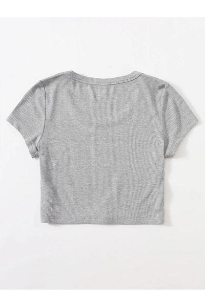 Mad&Calf Γυναικείο Crop Top με ριμπ λαιμόκοψη - Basic Cotton