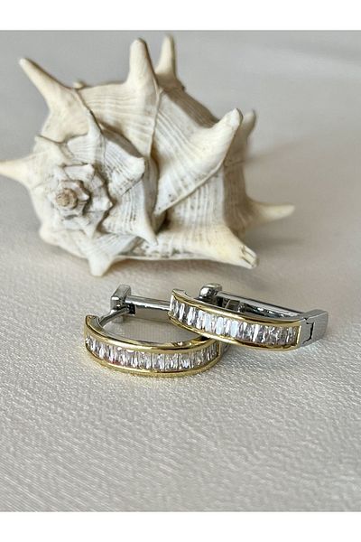 Maris by Deniz Baguette zirconia, two-coloured earrings