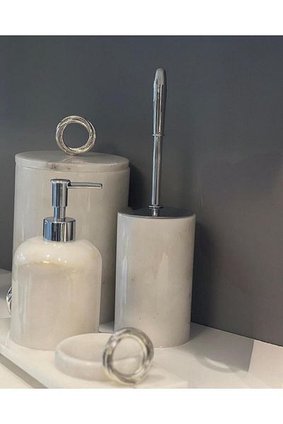 ege gross Decorative Natural White Marbroom Silver Shiny Accessory Detail Marbroom Bathroom Set / Marbroom Bathroom Set