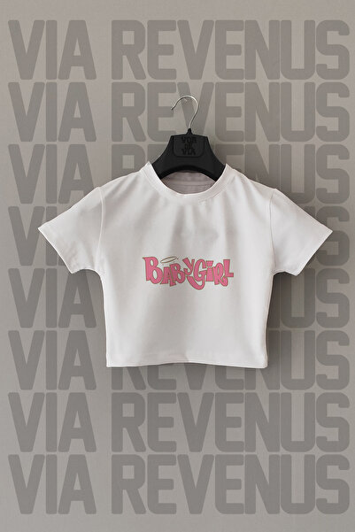 Vordevia White Lycra Crop - Imprimat pentru fetiță, croială subțire, guler ro...