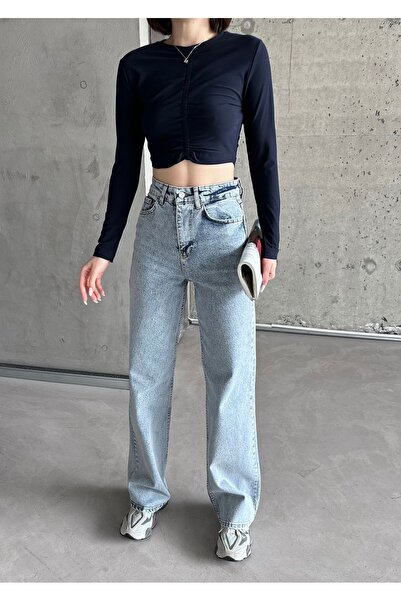 Swet Shop Jeans Visok struk Sa likrom Ice Blue Palazzo farmerke - široka noga...