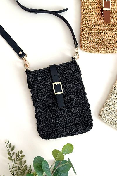 BECCASTYLE Phone Bag - Small Crossbody, Knitted Straw, Summer Raffia and Handmade Bag