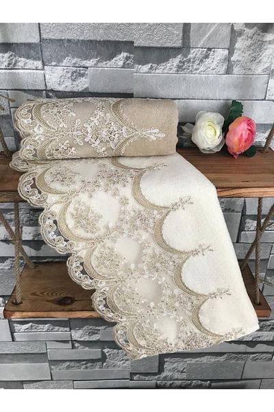 Çeyiz Bahçesi Σετ πετσετών Fabella Velvet με γαλλική κορδέλα 50&90