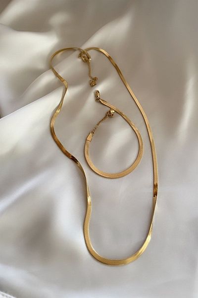 Adafshop ITALIAN CHAIN STEEL BRACELET + NECKLACE SET