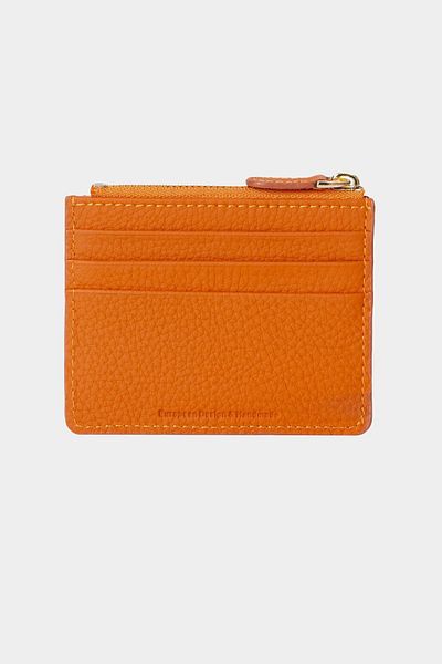 Grande 3603 Genuine Leather Coin Compartment Zippered Women's Men's Wallet Card Holder Orange