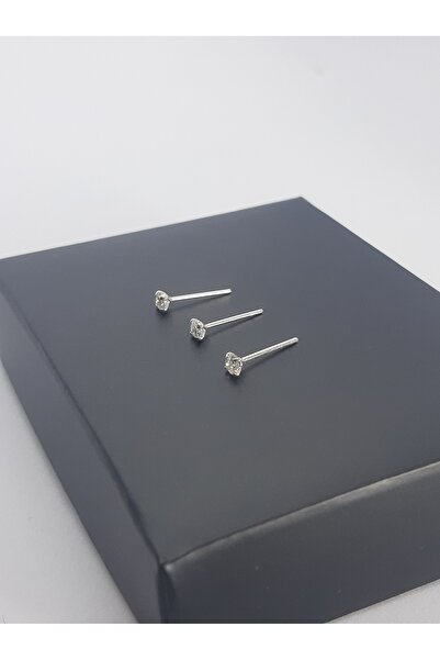 Set 925 Ayar Gümüş (3 Adet) Zirkon Taşlı 3 mm Yuvarlak Küpe(3'lü Ekonomik Paket)