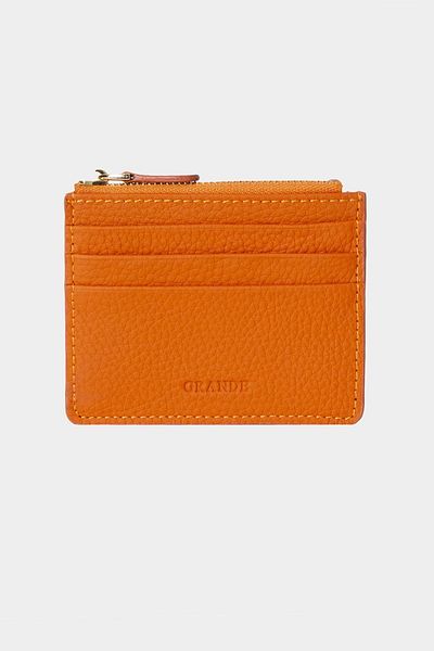 Grande 3603 Genuine Leather Coin Compartment Zippered Women's Men's Wallet Card Holder Orange