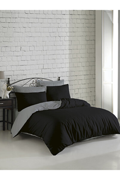 BED LİNE Σετ Παπλωματοθήκης Ranforce Colormix Διπλό Μαύρο/Γκρι